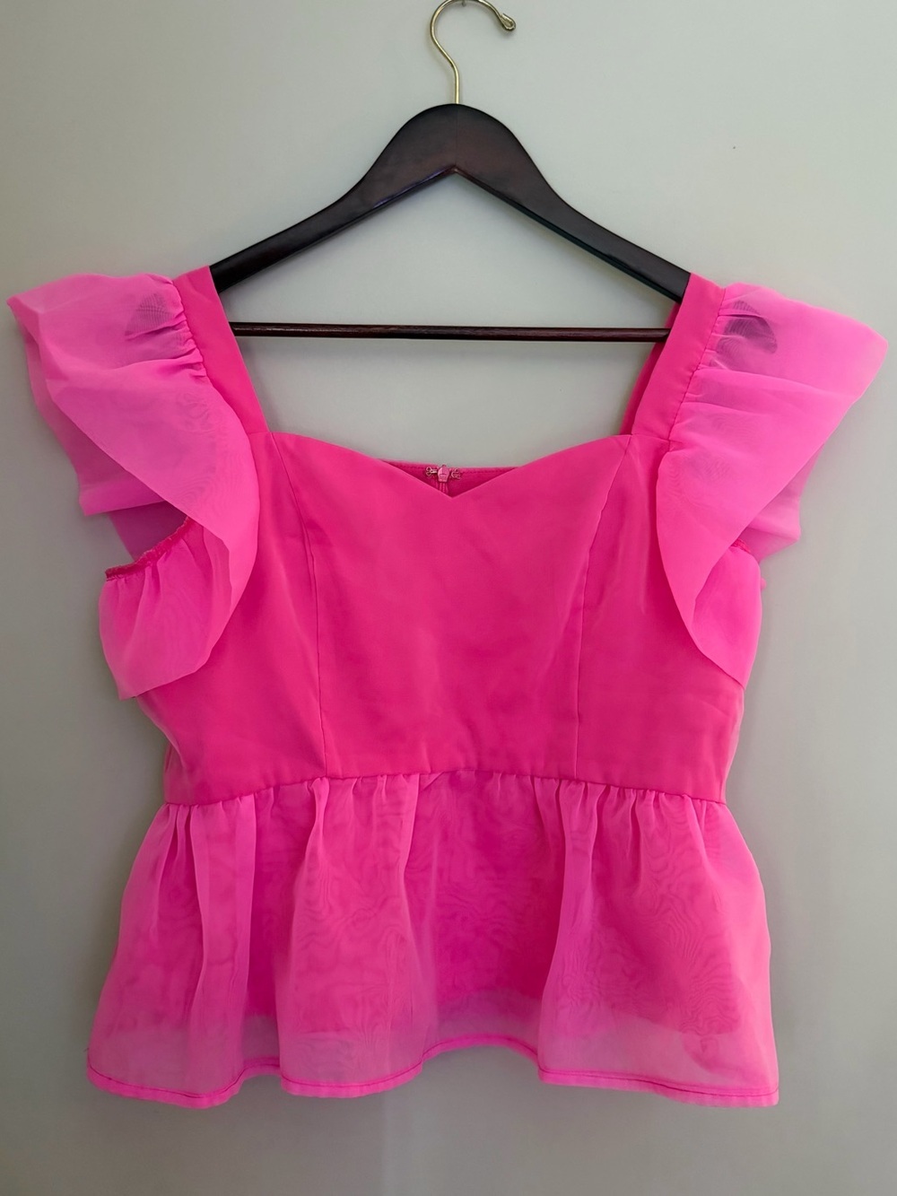 TCEC | Hot Pink Organza Ruffle Sleeve Peplum Top | Size L